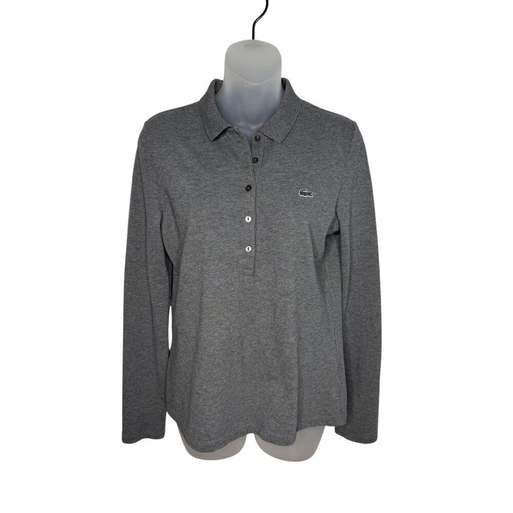 Lacoste Womens Long Sleeve Slim Fit Stretch Mini Piqué Polo Shirt Size 40 Medium